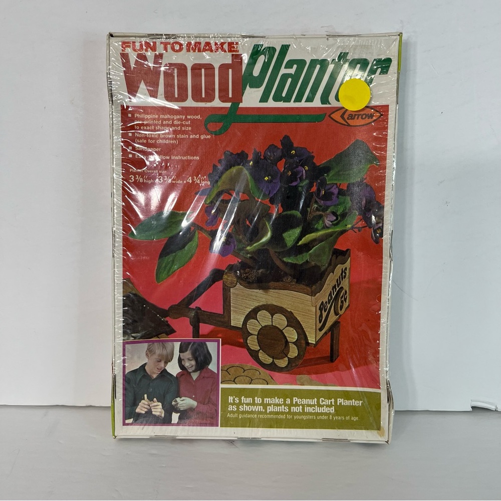 Vintage New Sealed Arrow Wood Planter Peanut Cart Craft Set #8951